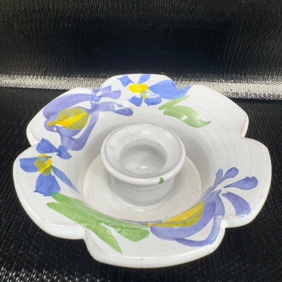 Hand Made Judy G Studio Pottery Candle Stick Holder Floral Pattern RedWare VTG - Picture 8 of 8